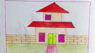 House scenery drawing ghar ka chitra easy to drawing and painting #art 