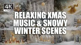 4K TV Art With Relaxing Christmas Music - Silver & Gold Snowy Winter Scenery - Screensaver Painting