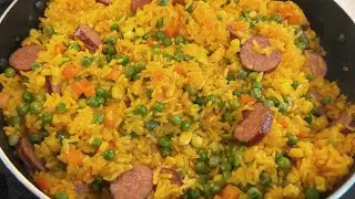 Easy and Delicious Yellow Rice with Sausage and vegetables!!