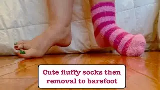 size 12 big feet, long toes, starting with cute fluffy socks then barefoot