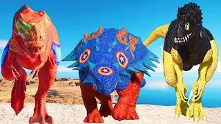 (Jurassic World Evolution 2) Железный человек Ти-Рекс, Бэтмен Ай-Рекс, Капитан Анкило Бой динозавров