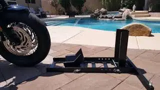 2022 Triumph Bobber on Maxxhaul Wheel Chock / Stand