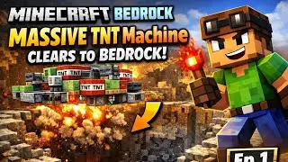 Minecraft Bedrock: MASSIVE TNT Cannon Clears to BEDROCK! (Part 1)