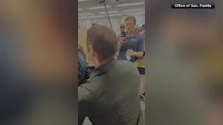 California Senator Alex Padilla forcibly removed from Los Angeles press conference
