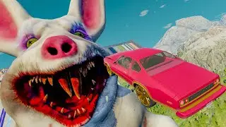 Cars Jumping into Mouth of Horror Rabbit | BeamNG.drive