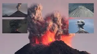 Colima Volcano - Daytime and Nighttime eruptions, overflight of crater