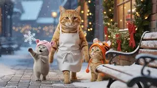 Mama Cat Shows Ginger & Grey Kitten the Magic of a Christmas Market ✨🐾