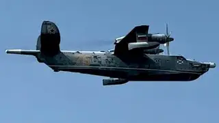 The flight of the Russian military amphibious aircraft BE-12 in the Crimea