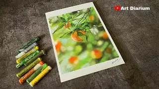 Drawing an Orange Tree with a Blur Effect using Oil Pastels- Step by Step guide