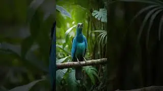 Stunning Blue Bird in Rainforest - Rare Blue Roller Bird Sings in Lush Jungle