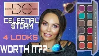 NEW DOMINIQUE COSMETICS CELESTIAL STORM PALETTE | 4 LOOKS | FULL REVIEW USING ALL 12 SHADES