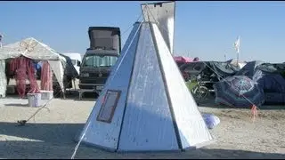 A warm foam board tipi for Burningman or a homeless person