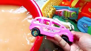 Collect muddy toys vehicle in basket and then clean with fresh water| Vehicle toys cleaning video.