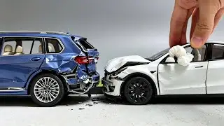 Horrible Traffic Accident! Tesla Model Y Rear-Ended a BMW X7! (Diecast Model Cars Crash)