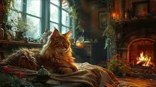 🔥 Rainy Fireplace & Cat Purring | 3 Hours | Cozy Sleep Sounds