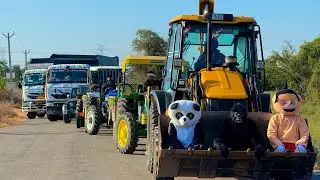 Jcb 3dx loading Mud in TATA Tippers Tractors Swaraj 855F New Holland 3630 Tractor 4x4 jcb Thar Truck