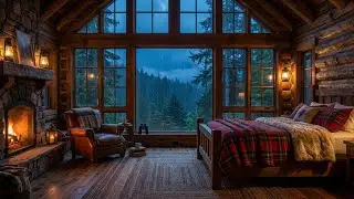 Pure Peace! Rain on Glass Window of Warm Log Cabin for Total Anxiety & Stress Relief 🌧️🏠