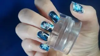 Winter Wonderland  - Triple Stamping Nail Design over Cat Eye Polish