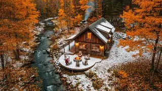 Peaceful Winter Morning by the Riverside Cabin | Cozy Firepit & Gentle Birdsong Ambience