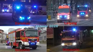 [Januar 2026 Zusammenschnitt] Einsatzfahrten Feuerwehr, Rettungsdienst, Polizei aus Sachsen & Hessen
