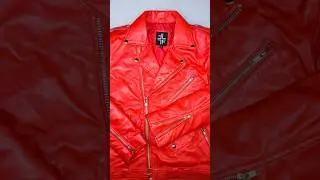 Men's Red Leather Biker Jacket&hearts;️ #sheepskin #leatherjacket #ytshorts