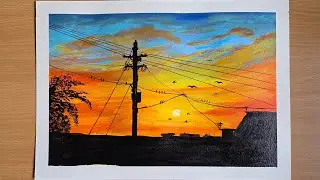 Sunset silhouette painting | 021 | Acrylic painting | LoveARTfully