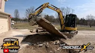 Concrete Demo and removal with the CAT 305.5 Mini Excavator & 299 Skid Loader. #concrete #excavator