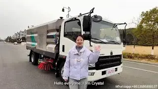 HOWO 8 cubic road sweeper truck configuration and washing and sweeping function display