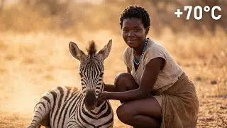 Zulu Girl Saves a Baby Zebra in +70°C Scorching Savanna