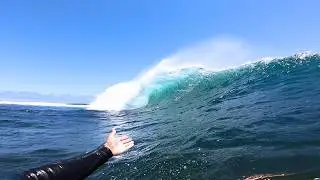 BODYBOARDERS FIND AN EMPTY REEF SLAB WITH HOWLING OFFSHORE WINDS