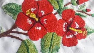 Hand embroidery hibiscus🌺 | Anu's Creative Paradise #handembroidery #Anuscreativeparadise #hibiscus