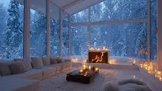 Cozy Winter Room with Fireplace and Snowfall | Relaxing Piano Music