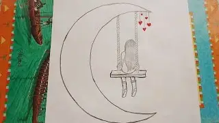 How to draw a girl on swing | Girl on swing drawing easy | Easy drawings step by step | Girl drawing