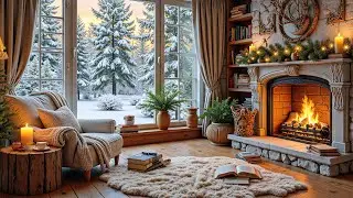 Cozy Winter Cabin Jazz ❄️ Fireplace Warmth & Snowy Forest Ambience for Relaxation 🔥 Smooth Jazz