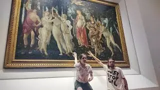 Florence, Italy - In protest, climate change activists glue themselves to Botticelli's 
