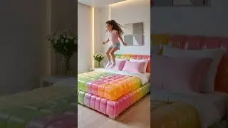 Girl Jumps on a Gummy Candy Bed 🍬✨ | Smooth Cinematic Jelly Bounce | #shorts