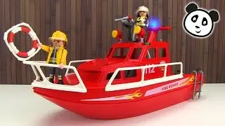 PLAYMOBIL Fire Brigade - Firefighting Boat with Pump - Pandido Toys