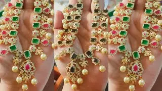 Beautiful one gram gold finishing Ruby Emerald designer necklace with low price whatsapp 7995074347