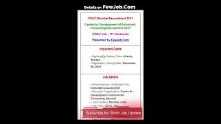 #shorts #short #jobs - CDAC Mumbai Recruitment 2021 - FewJob.Com
