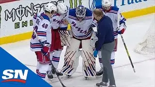 Igor Shesterkin Helped Off The Ice After Making Sprawling Save Against Devils