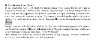 Aphoristic Style of Essay Writing and Bacon: V-note BA 3rd Sem Students