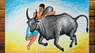 PONGAL JALLIKATTU DRAWING||HOW TO DRAW JALLIKATTU WITH PASTEL COLOR