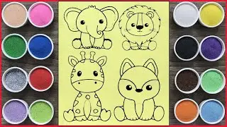 Cute elephant, lion, deer, fox sand painting - Animal painting tutorial - T&ocirc; m&agrave;u tranh c&aacute;t động vật