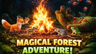 Forest animals camping around a campfire AI with fox, frog, mouse, ladybugs #ai 