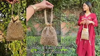 How to make a golden easy potli bag at home || step by step tutorial✨