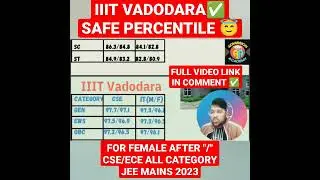 IIIT vadodara safe percentile 🔴😇🎉 | Jee mains 2023✅ #jee #percentile #jeemains #shorts #iiit #cutoff