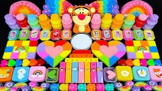 Rainbow Heart & Tigger ASMR Slime Mixing 🧡🌈 | Satisfying, Colorful, Glossy & Crunchy Slime Sounds