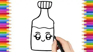 How To Draw cute  Bottle Drawing, Painting & Coloring For Kids and Toddlers_ Child Art 🐋🌈🎨
