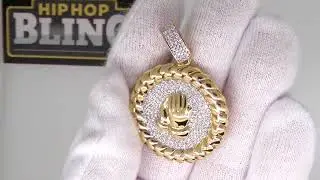 Prayer Hands Gold Cuban CZ Hip Hop Bling Pendant MBP1031G