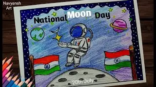 National Moon Day drawing, 20th July / How to draw Chandra Dinam poster easy / Moon Day drawing